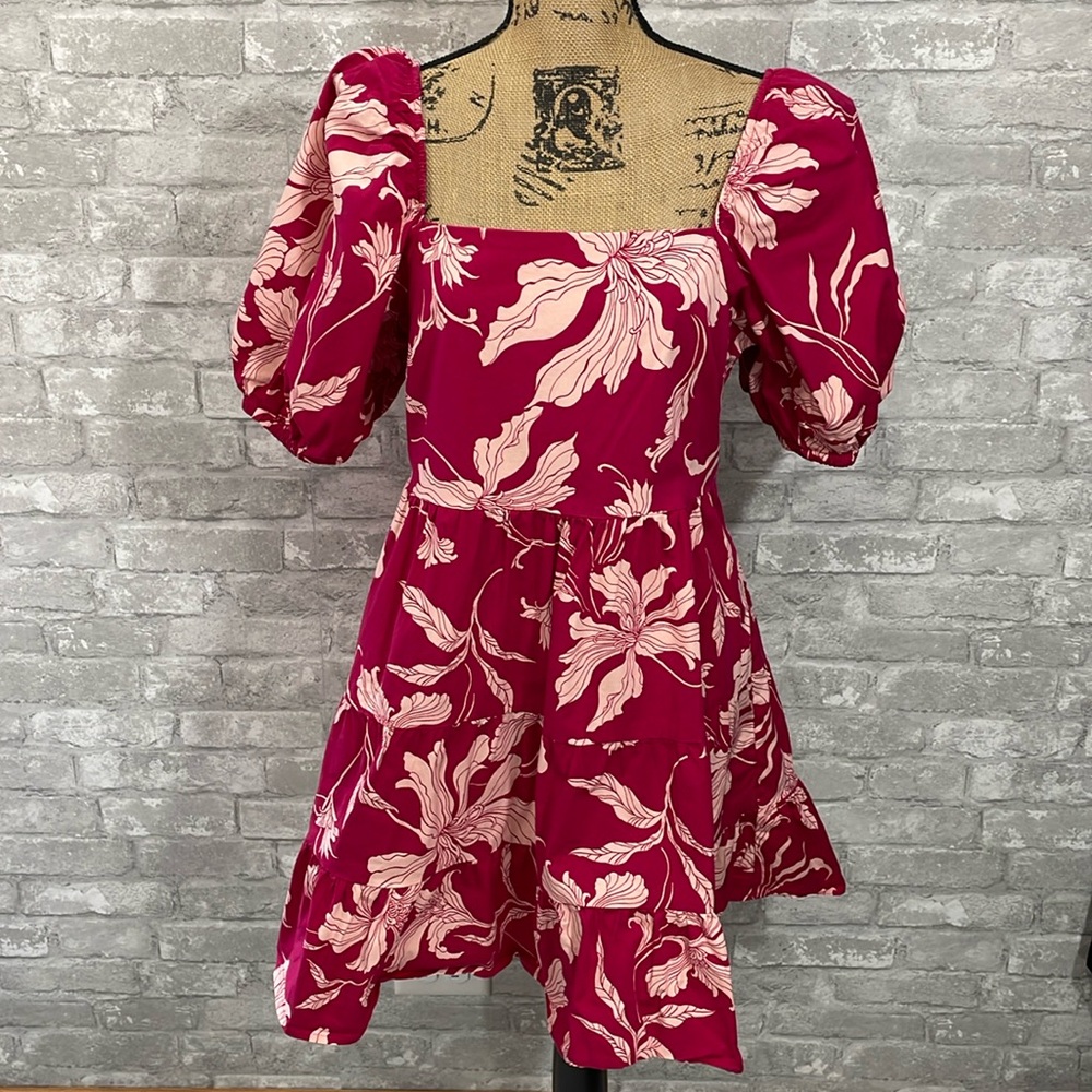 Express Puff Sleeve Tiered Trapeze Dress